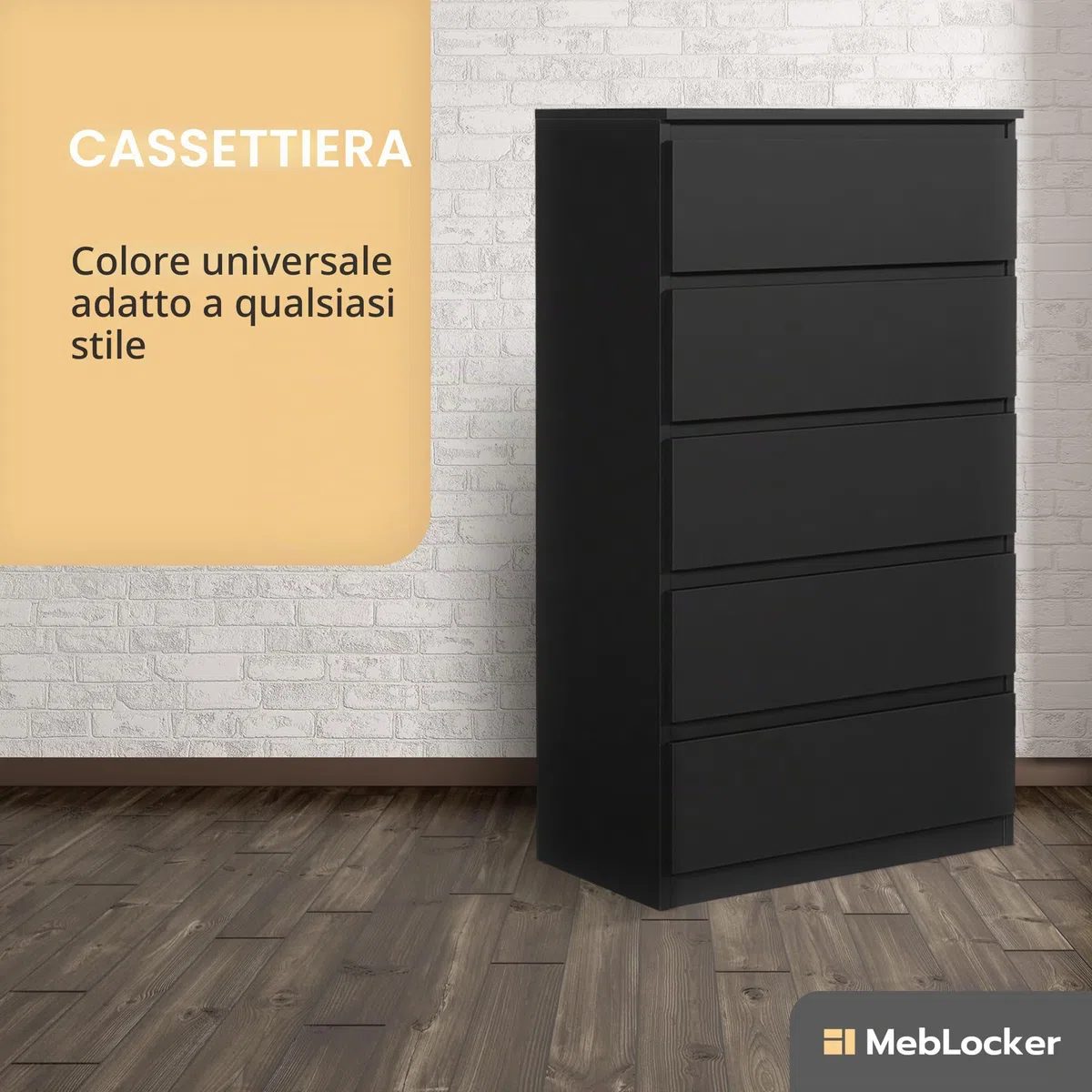 Cassettiera con 5 Cassetti - Settimino 39x70x125 cm - Cassettiera Salvaspazio per la Camera da Letto e Soggiorno - Armadio con Cassetti dal Design Moderno - Nero