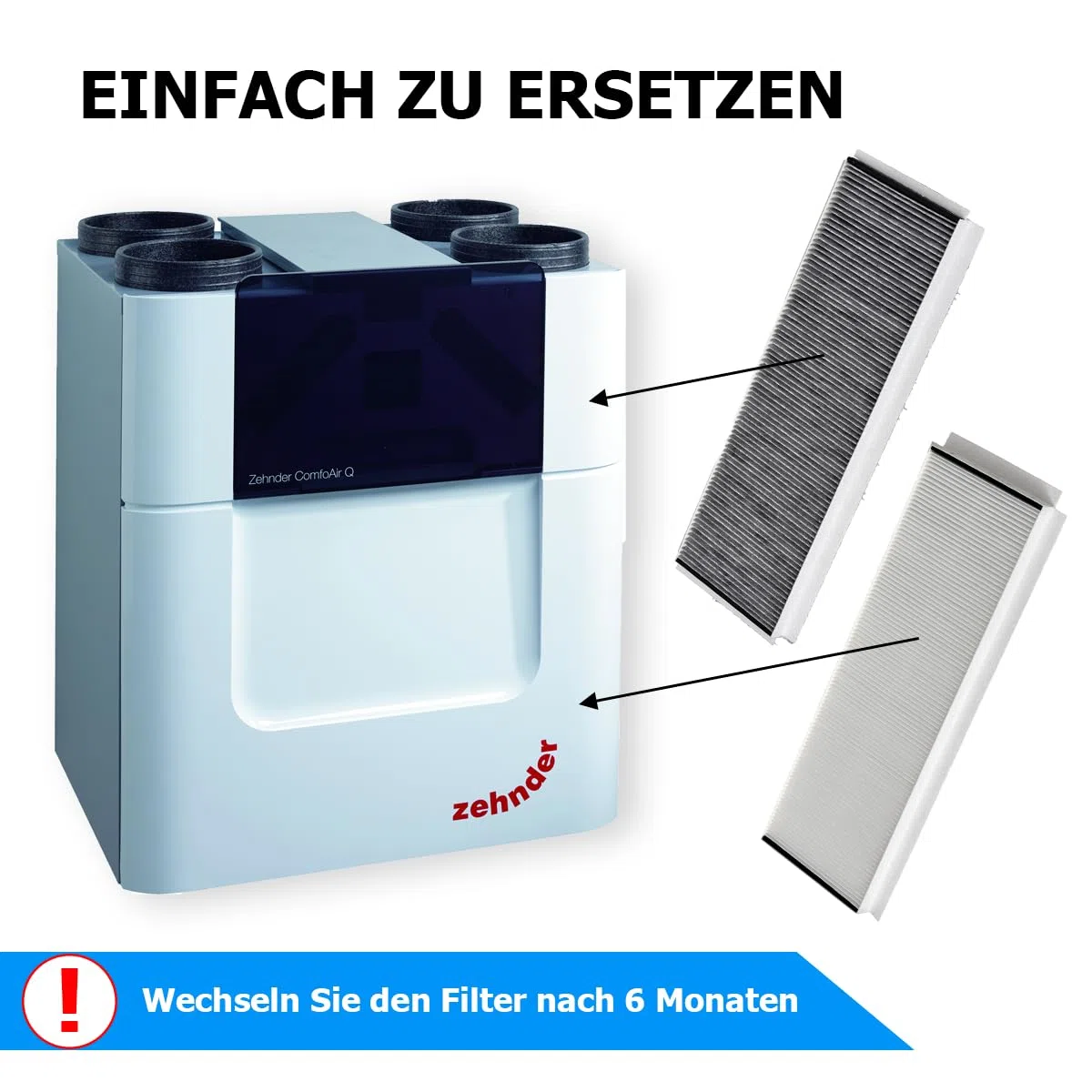 Tops Filtro ai carboni attivi per Zehnder Comfoair q350 | 1 set di filtri per polline G4 + F7 | Sostituisce il filtro originale Zehnder