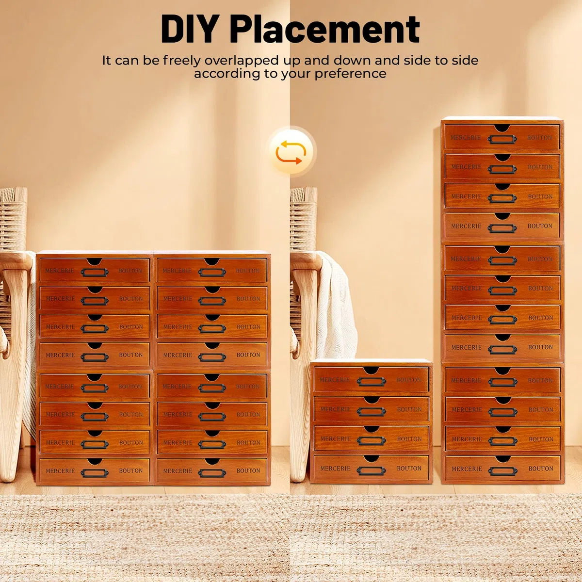 Organizer per cassetti, organizer in legno, set da 4 pezzi, 16 cassetti, contenitore per cassetti, impilabile, salvaspazio, per cosmetici, gioielli, documenti