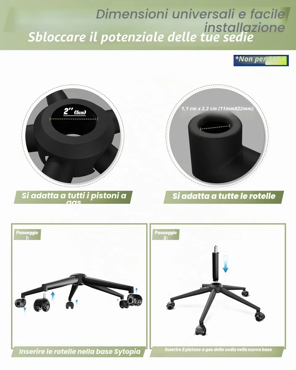 Sytopia Sedia da ufficio con piedistallo a croce con ruote, base universale in metallo da 60 cm per sedia girevole e sedia da gaming, portata fino a 1180 kg, set completo
