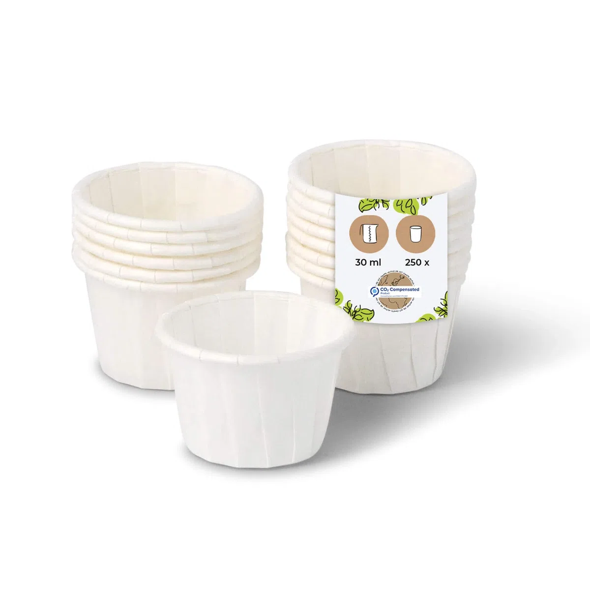 BIOZOYG 250 Coppette per Salse, Finger-Food, Marmellata I Vasetti Mini 30 ml rotondi bianchi I Bicchierini Degustazione Feste Coppette di Carta con Rivestimento Organico 100% biodegradabili