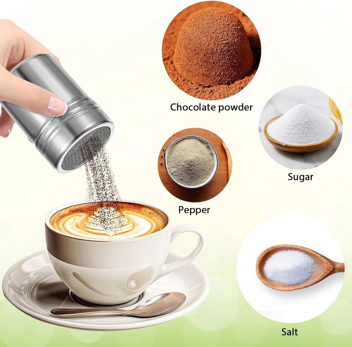 Spargi Cacao in Polvere,2 Pezzi Spargi Zucchero a Velo, Dosatore Cacao in Polvere,Setaccio per Farina in Acciaio Inox per Caffè,Spezie,Cacao,Zucchero