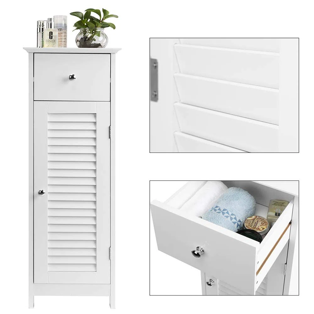BAKAJI Mobile a Colonna per Bagno con Anta Cassetto e 2 Ripiani Interni Mobiletto Armadietto in Legno MDF Colore Bianco Dimensione 32 x 30 x 87 cm