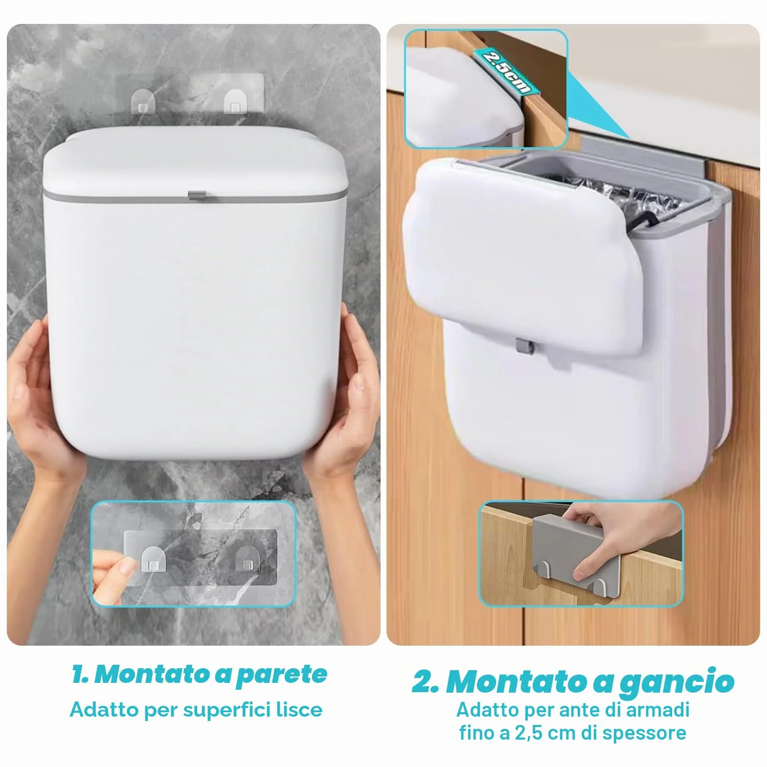 Pattumiera Cucina da Appendere, Pieghevole Secchio Spazzatura Sottolavello Impermeabile 10L con Coperchio, PP+TPA, Pattumiera Estraibile Sottolavello per Cucina Bagno Campeggio Auto Ufficio