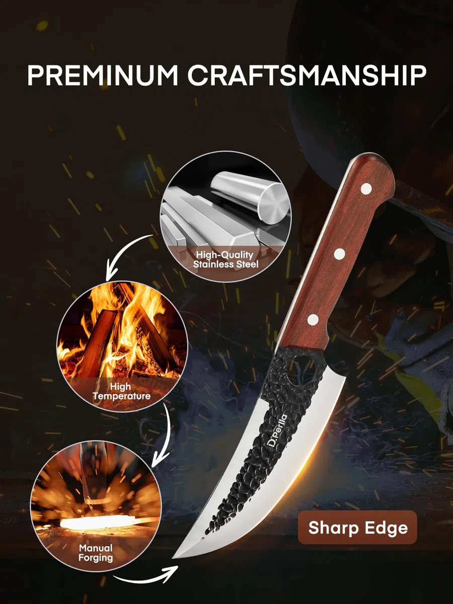D.Perlla Set di Coltelli da Macellaio 3 Pezzi Coltello da Mannaia, Coltelli da Chef per Carne in Acciaio per Casa Cucina Campeggio All'aperto BBQ