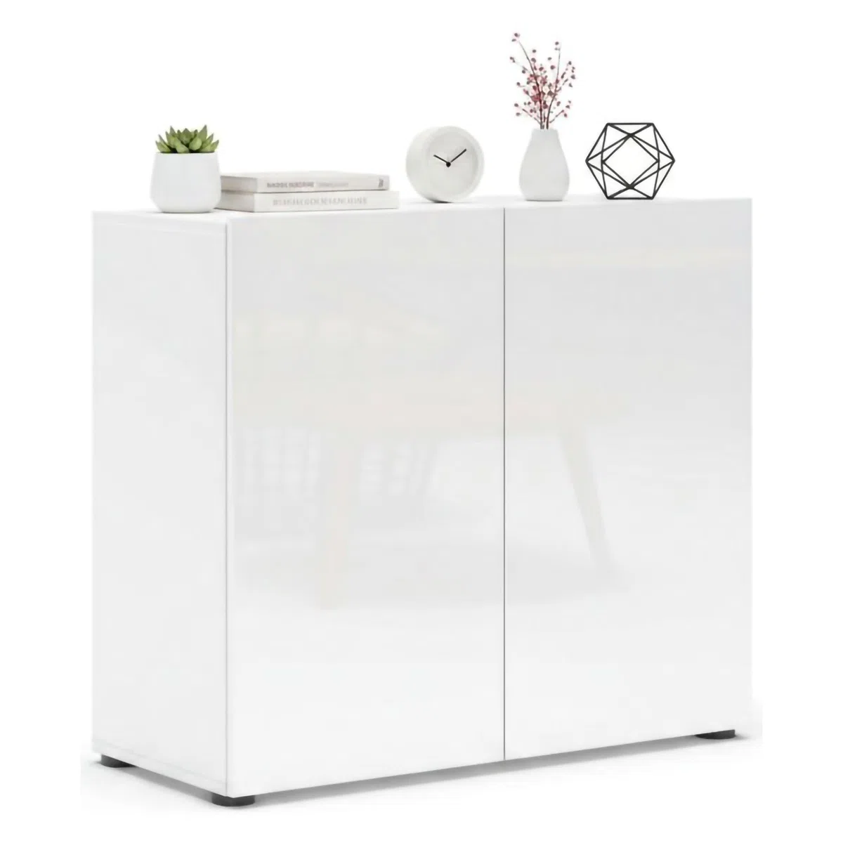 Dmora - Credenza Abeba, Buffet da soggiorno, Madia da salotto, Dispensa da cucina, Made in Italy, 90x38h79 cm, Bianco lucido