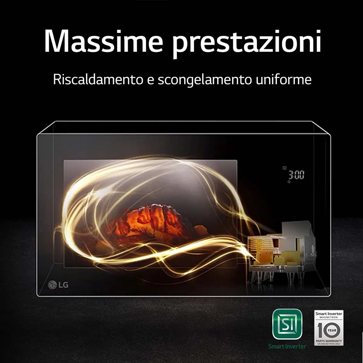 LG MH7265DPS Forno Microonde Smart Inverter con Grill al Quarzo, 32 Litri, 1200 W, Programmi Automatici, Livelli di Potenza Regolabili, Piatto Microonde Crispy Incluso - Nero 30.7 x 54.4 x 44.1cm