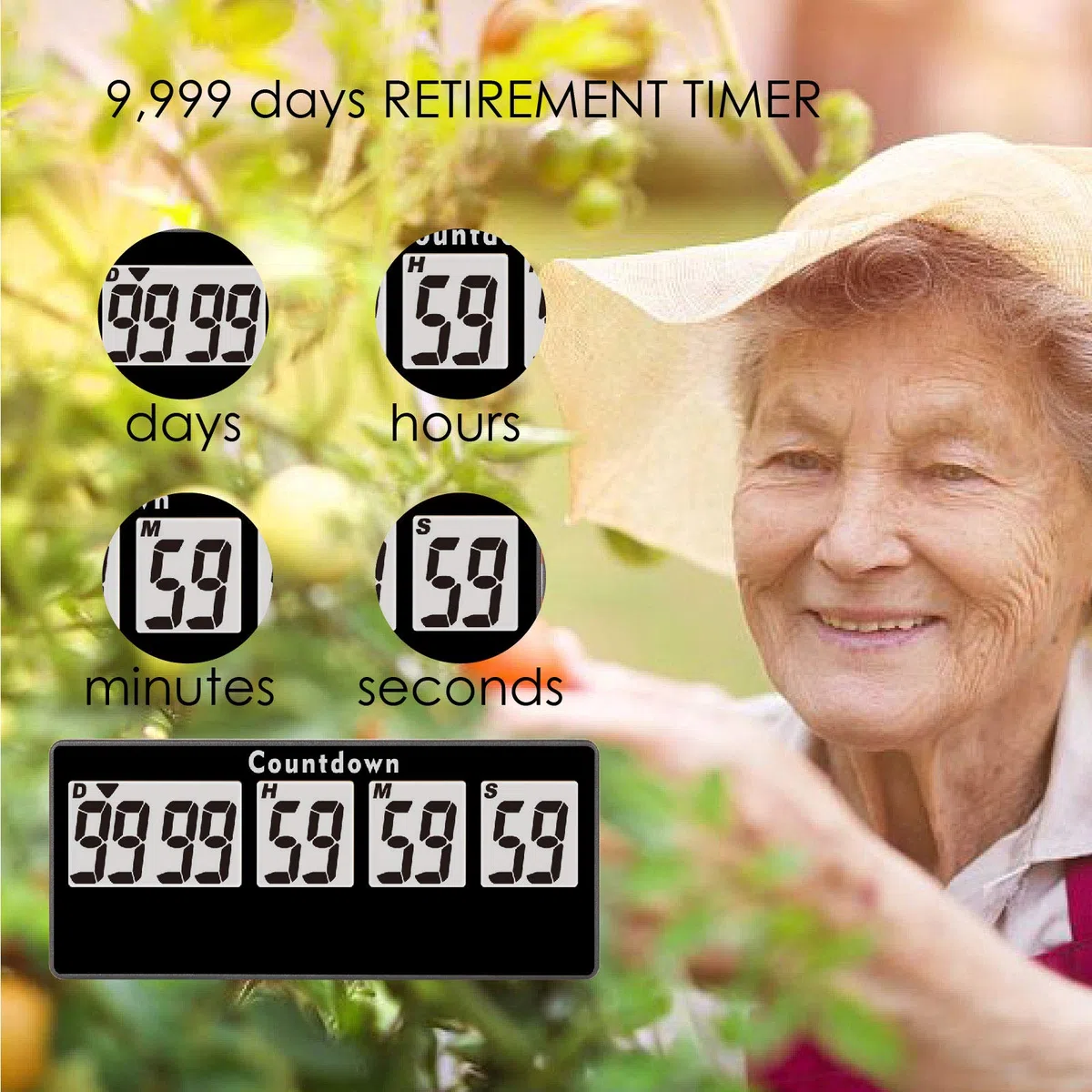 Pensionamento Timer 9.999 Giorni Orologio Digitale per il Conto Alla Rovescia Forti Allarmi,Cronometro ad Adsorbimento con Magnete Timer a Batteria Sostituibile (nero)