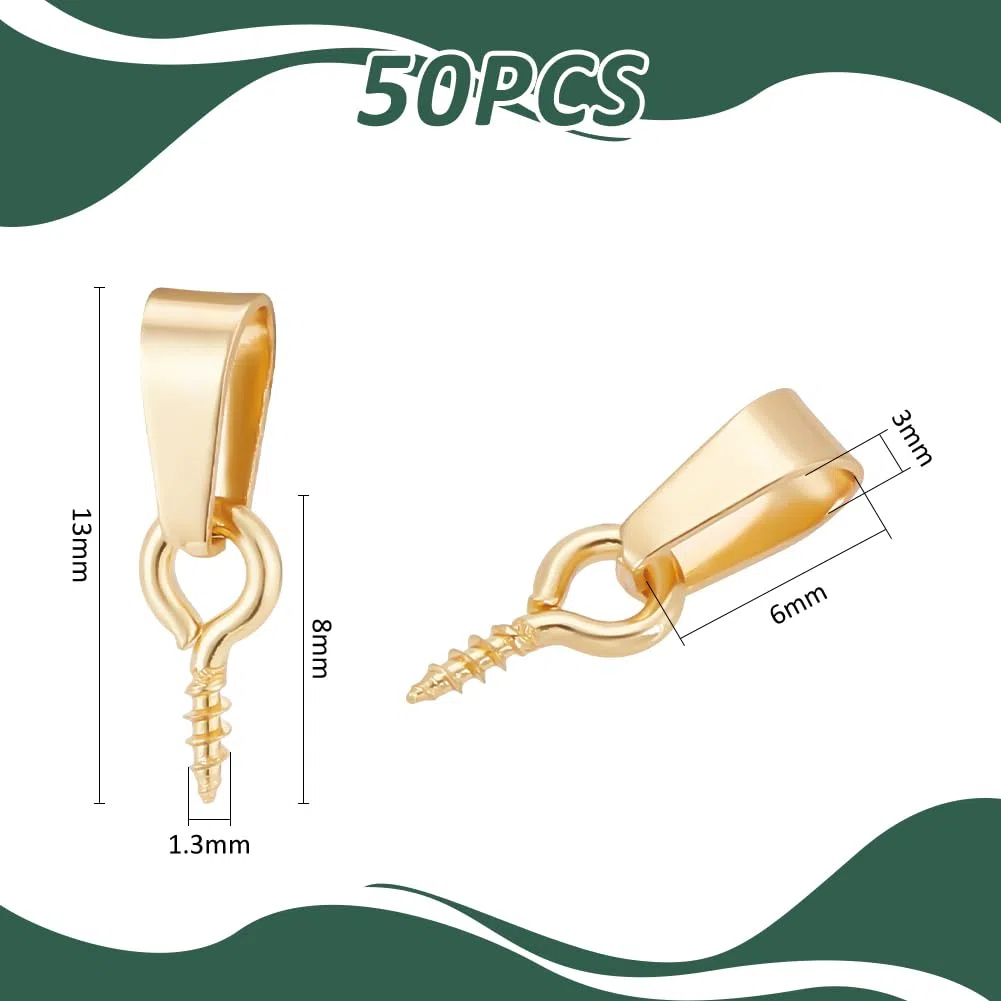 UNICRAFTALE 50 Pz 304 Acciaio Inossidabile Vite Occhio Pin Peg Bails per Mezze Perline Perline Pin 1.3 mm Oro Pinch Bails con Vite Occhio Pin Peg Bails per Bracciali Collana Gioielli Foro: 6x3 mm