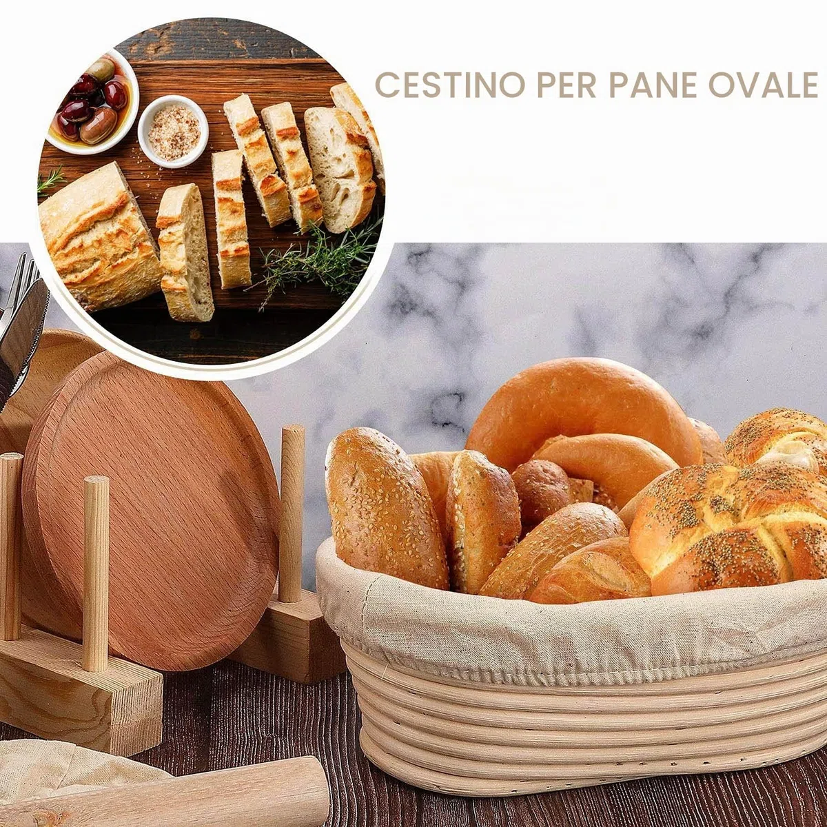 Cestino Lievitazione, Pane Cesto di Fermentazione, Ovali per la Cestini Pane Lievitazione, Cesto di Pane in Rattan Fatto a Mano con Fodera in Lino, Usato per Impasto di Pizza e Pasticceria