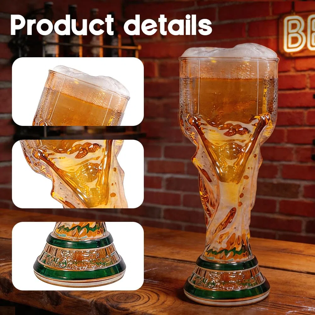 DASIAUTOEM Bicchiere da birra a forma di calcio, boccale da birra in vetro, per birra, cocktail, bevande, osservare il calcio per grigliate, tavolo e fan miglia, uomini papà (dorato)