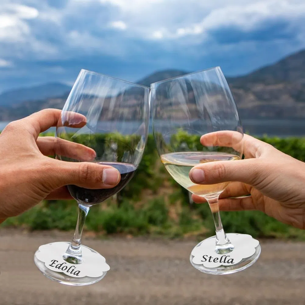 FINGERINSPIRE Marcatori per bicchieri di vino in carta floreale in bianco etichette per nomi per bevande in carta ciondoli per vino in carta marcatori per bicchieri di vino marcatore di