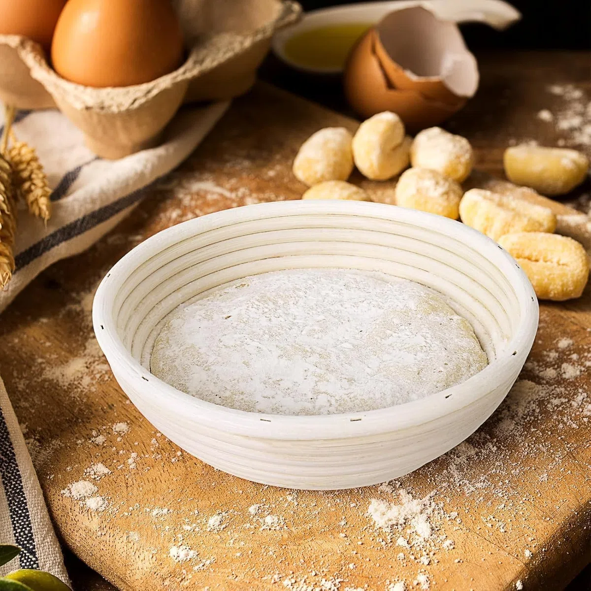 Banneton Proof Basket - Set di 6 cestini per la fermentazione in rattan naturale, 6 pollici