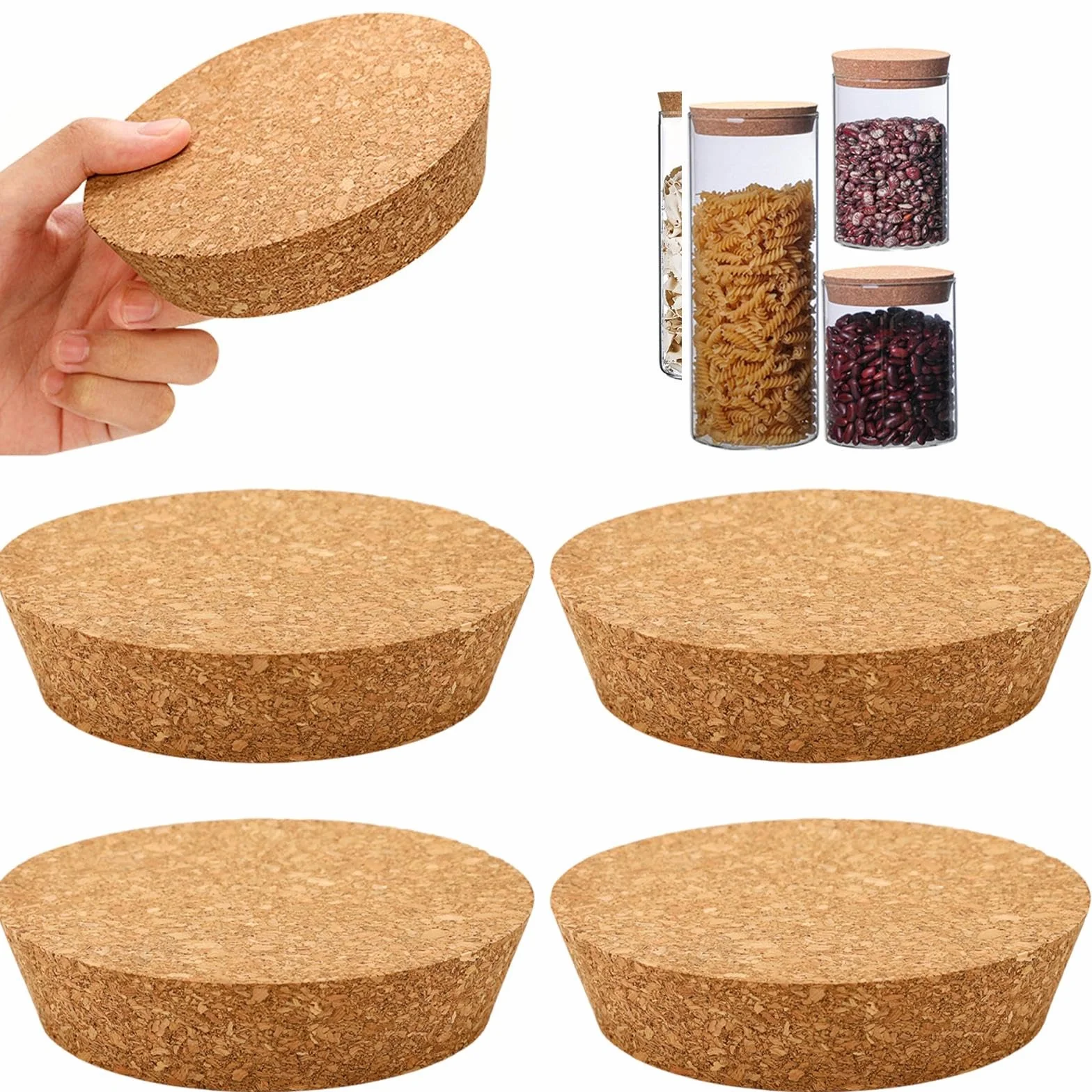 Set di 4 Conici Tappi Sughero Grandi Tappi in Sughero Affusolato 90~110 mm Tappo per Bottiglia in Legno affusolati di Ricambio per Barattoli di vetro, Conserve, Ceramiche Spesso di 30mm