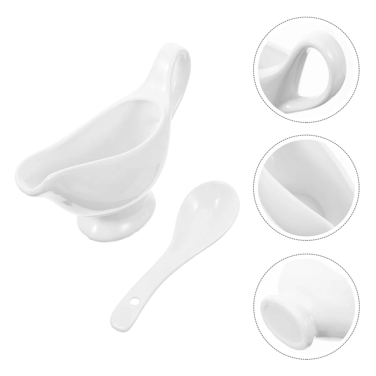 Salsiera in Ceramica Con Cucchiaio Profondo Set Di 2 Pezzi 175Ml Ideale Per Salsa Condimenti Latte E Brodo Design Elegante E Funzionale