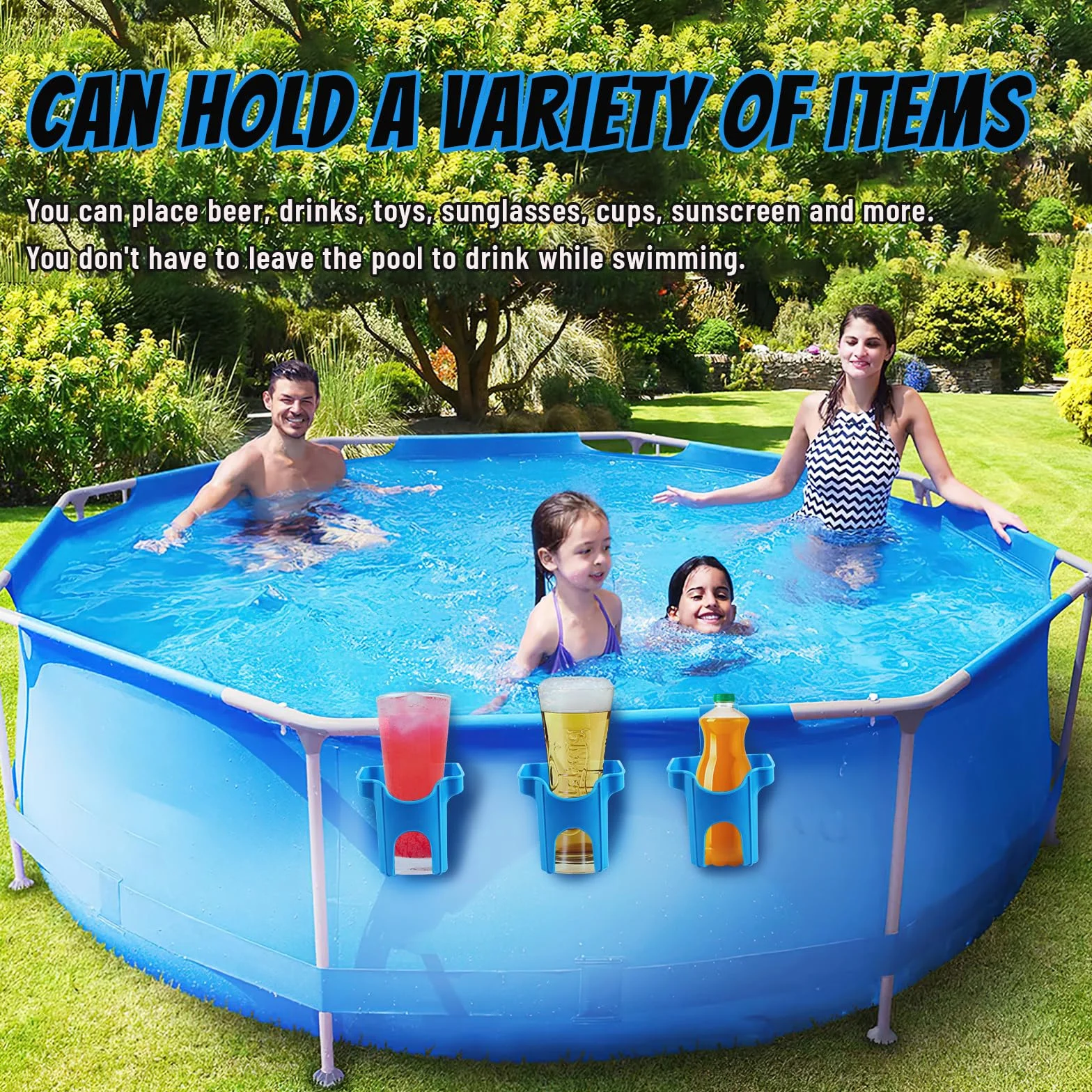 Portabicchieri per piscina, 4 pezzi, blu, portabicchieri per piscina, in plastica, accessorio multifunzione per piscina, utilizzato in piscine per appoggiare bevande