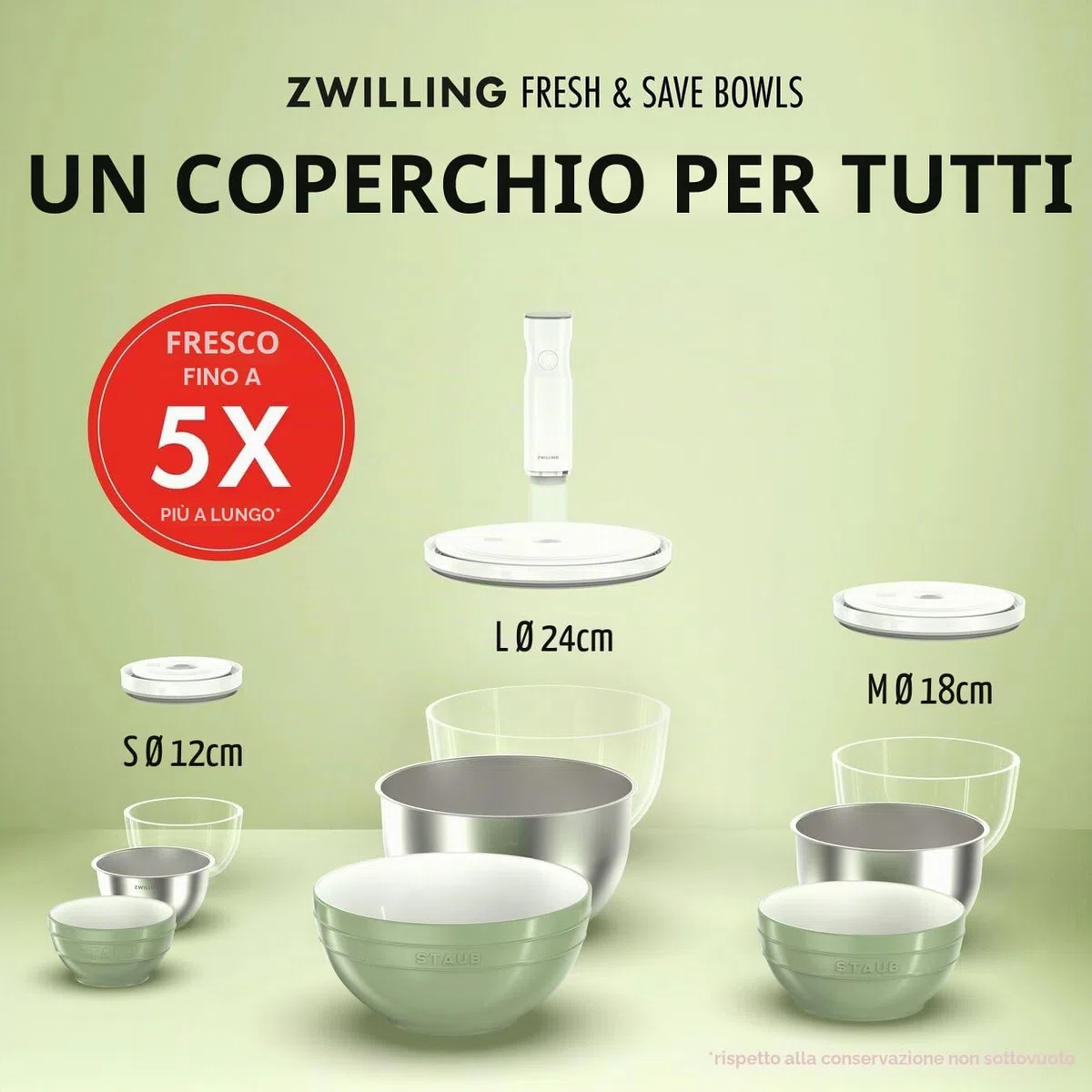 Zwilling - Set di 6 insalatiere sottovuoto Fresh and Save - 12-18-24 cm, acciaio inossidabile, argento - ZWILLING