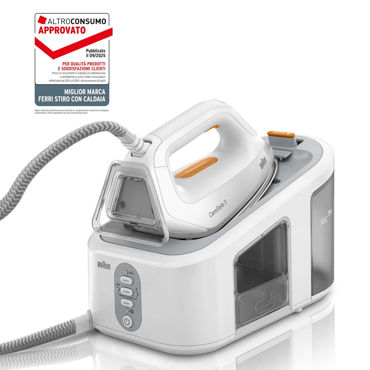 Braun CareStyle 3 – Sistema Stirante a Vapore con Caldaia, Ferro da Stiro con Vapore Potente, Piastra FreeGlide 3D, Serbatoio XL 1,7 L, Funzioni Antigoccia e Verticale, Bianco (IS3132WH)