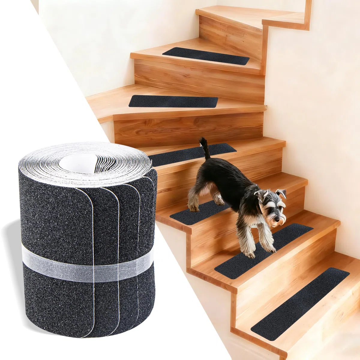 Tappetini per Scale Autoadesivo, 10 Pezzi Strisce Antiscivolo per Scale Interne 10x60cm Strisce Antiscivolo per Scale Interne per gradini in Legno e Pavimenti, Nero