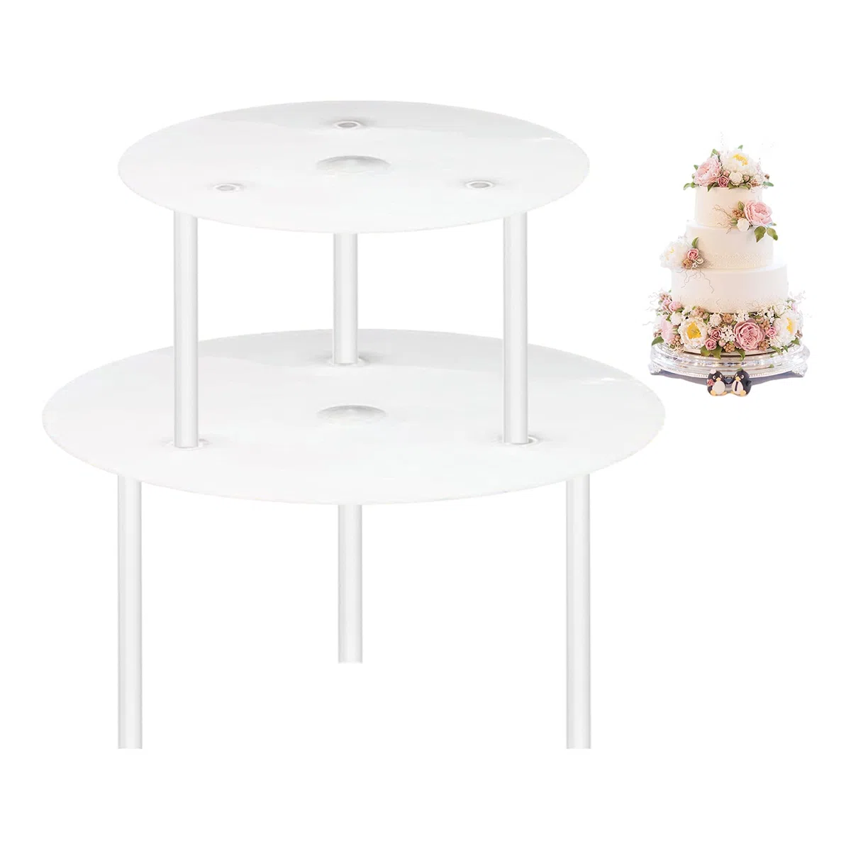 Alzatina per Dolci a Piani, Alzatina per Torta con 2 Piatti Separatori (16cm, 20cm) & 6 Torte Bastoncini Per Supporto (23cm) Alzata per Torta Impilate a Più Livelli Che Decorano per Dolci