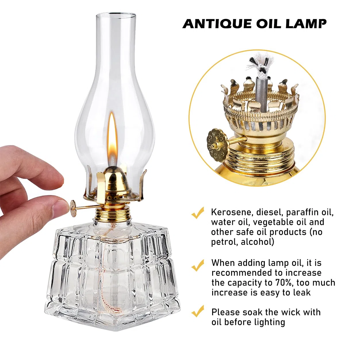 Lampada A Olio Per Interni,Lampada A Olio Di Vetro Trasparente,Lanterna Trasparente A Cherosene,Lampada A Cherosene In Vetro Per Soggiorno Sala Da Pranzo Uso Di Emergenza