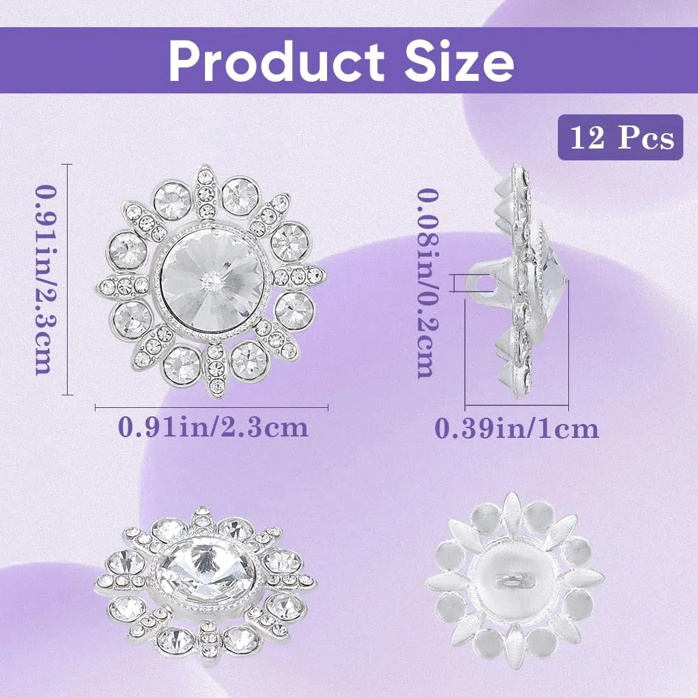 GORGECRAFT 12 bottoni floreali in strass argento con tomaia in lega bottoni decorativi di ricambio per fai da te cucito lavori manuali maglione uniforme giacca abbigliamento cappelli abbellimenti