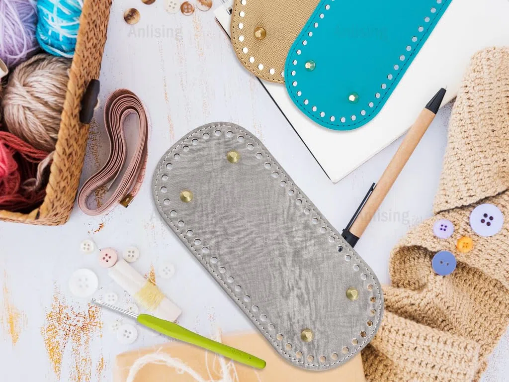 Anlising 8 Pezzi Fondi per Borse Uncinetto, Fondo Borsa Uncinetto, Invia 2 Uncinetto, Fondo Borsa in Pelle PU,Basi per Borse con Fori, Artigianale Fondo per Borsa, per Borsa A Tracolla DIY (22 x 10CM)