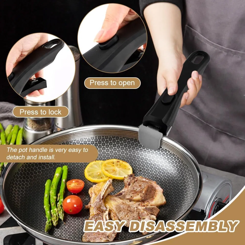 Manico rimovibile per padella anti-scottatura manico staccabile installazione a scatto pinza di ricambio per cucina, campeggio, picnic (nero)