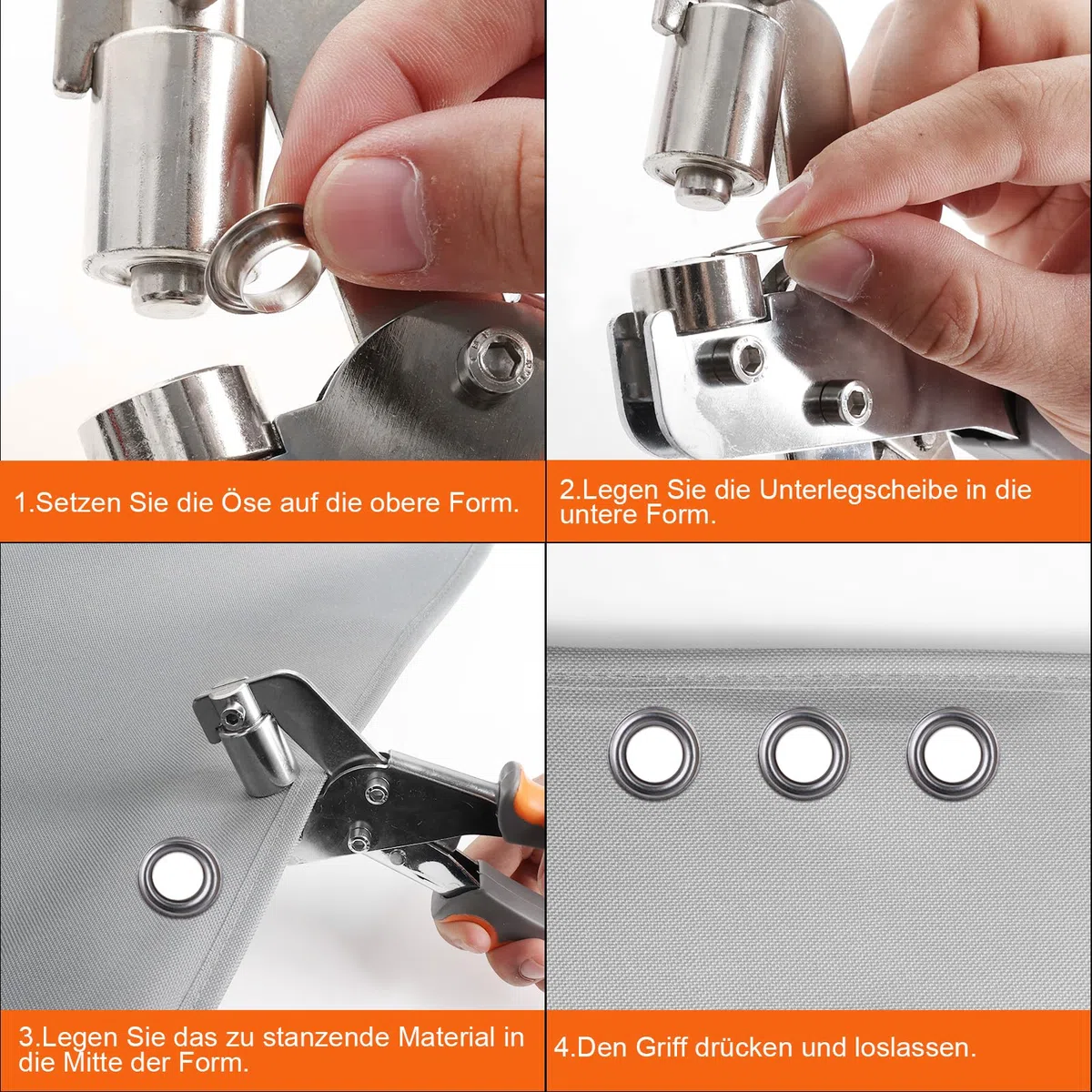 Pinza per occhielli, set professionale con 300 occhielli (diametro 10 mm), pressa per occhielli, set di pinze per occhielli in acciaio temprato, pinza magnetica con occhielli per teloni,