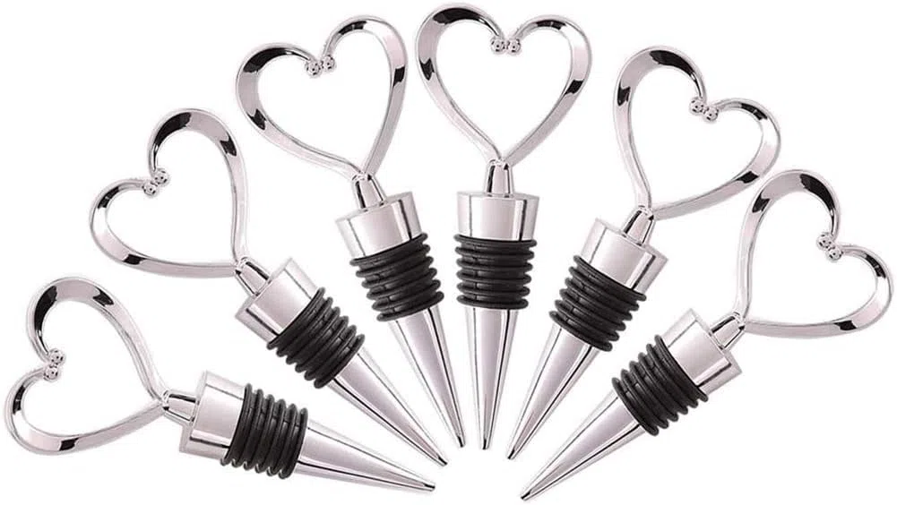 24 Pack Love Design Tappi per Bottiglie di Vino Un Forma di Cuore e Bevanda con Borsa Trasparente Bianca per Matrimoni, Feste