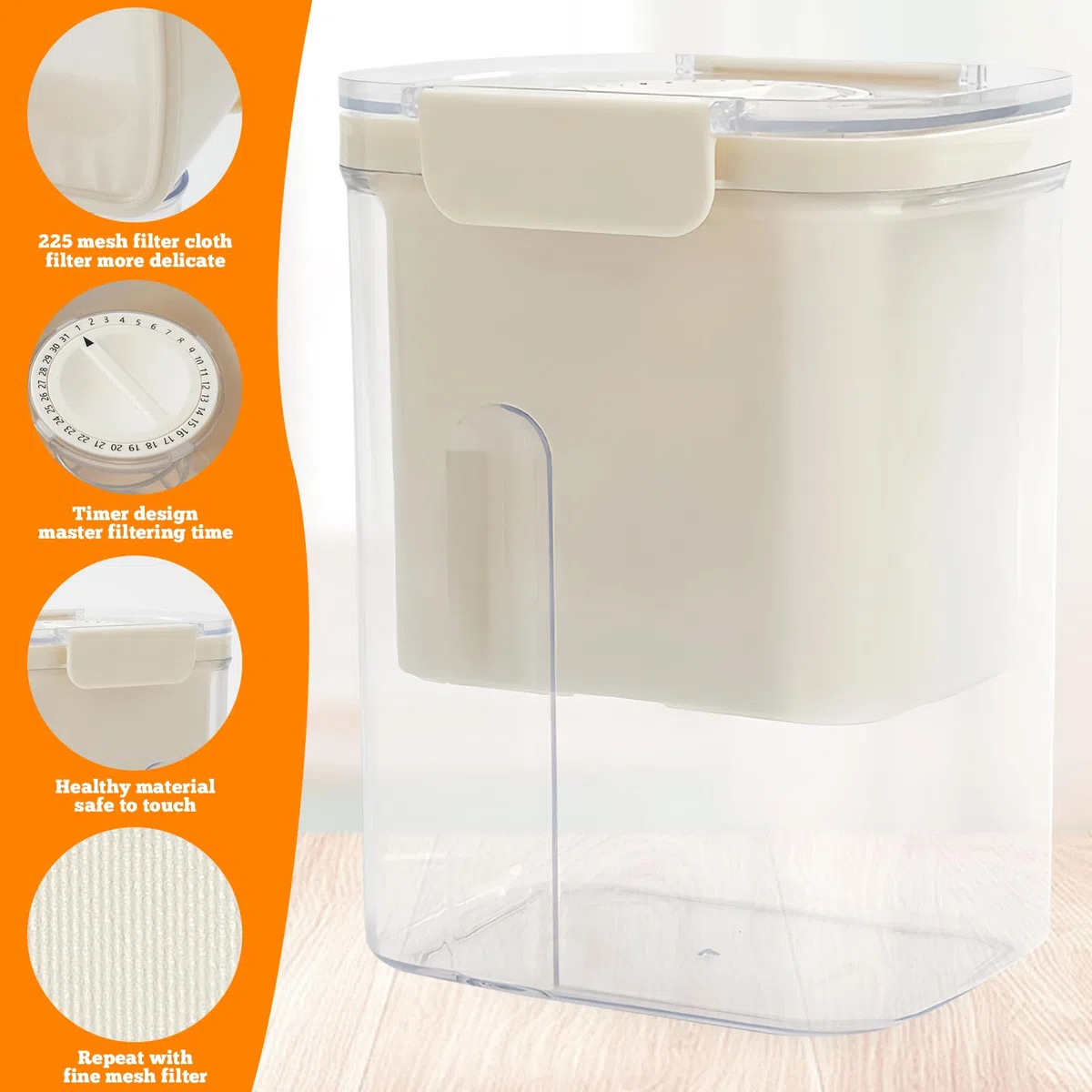Colino per yogurt greco con coperchio: separatore per siero di latte, yogurt con filtro a rete, filtro per yogurt riutilizzabile per filtrare succo, latte, filtro fine con design timer