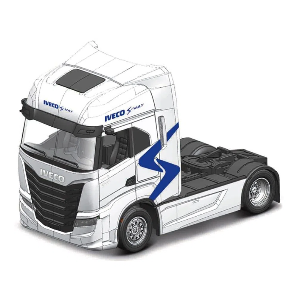 Bburago - Motrice IVECO S-Way 1:43, Camion Diecast con Livrea Arancione e Nera, Modello Statico Dettagliato per Collezionisti e Appassionati, Licenza Ufficiale IVECO, Età Consigliata 3+ Anni