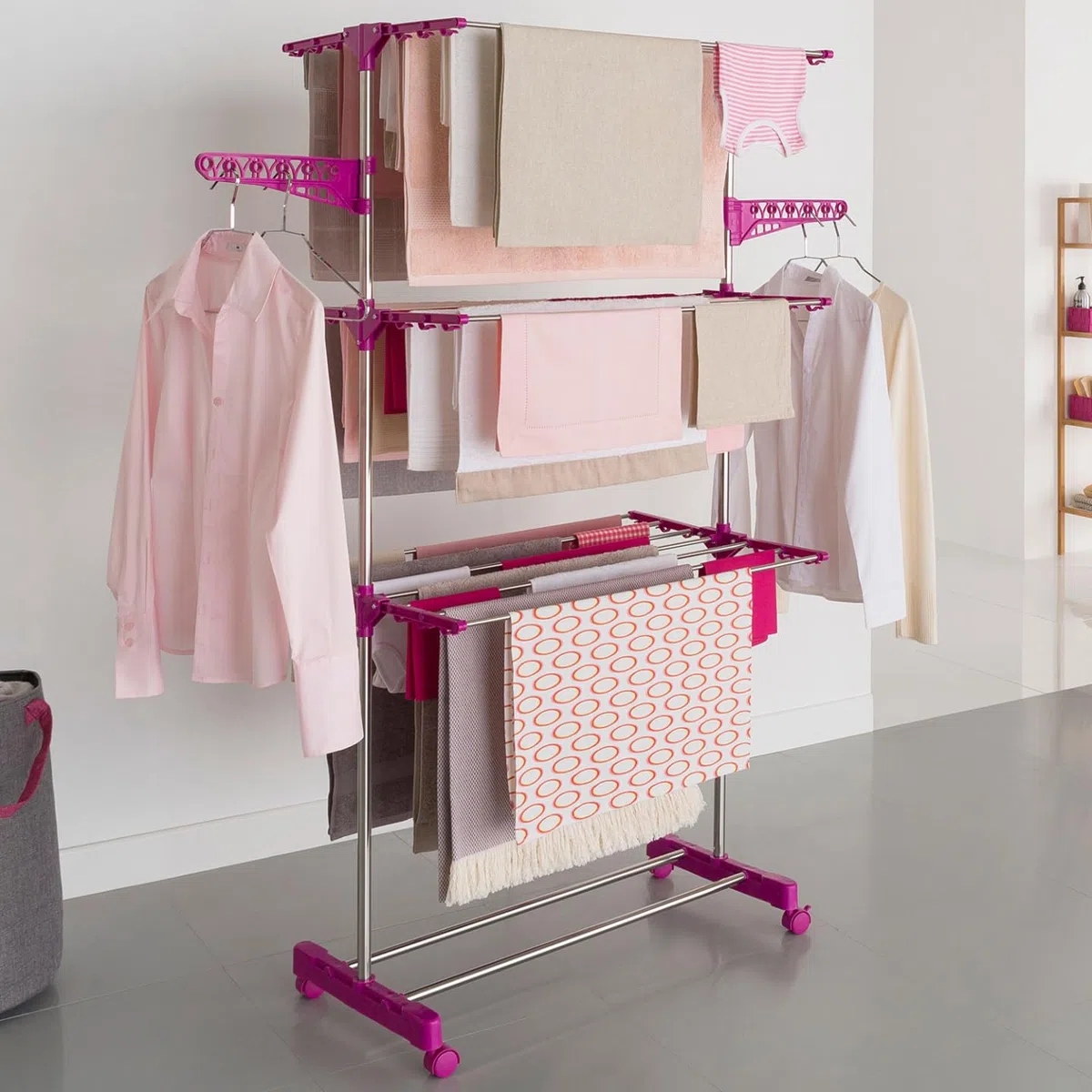 IDMarket - MAXIMA Asciugabiancheria verticale pieghevole a 3 livelli capacità 20M rosa