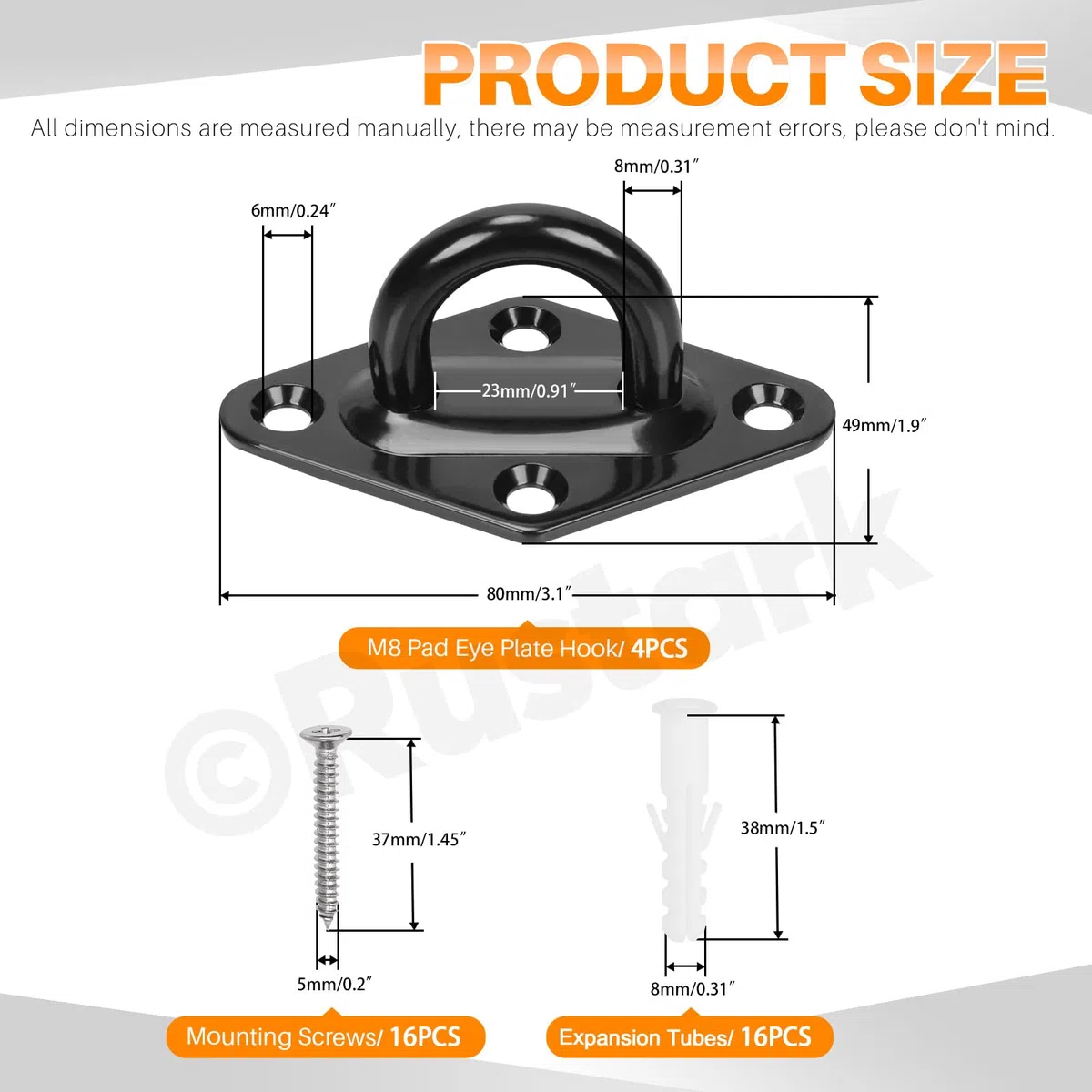 Gancio da soffitto, piastra con occhielli, colore nero M8, forma rombo