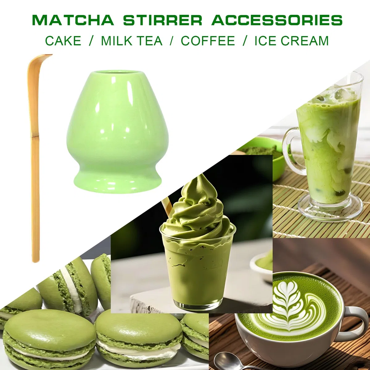 Matcha, supporto per scopa Matcha con cucchiaio, supporto per frusta in ceramica, 2 pezzi Chasen Matcha (verde chiaro)