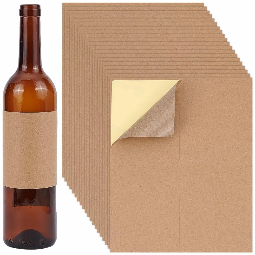 PH PandaHall 80pz Etichette Adesive per Bottiglie di Vino Etichette Regalo Adesive Marrone, 12.4x10cm Etichettes Fatto a Mano per Barattoli Bottiglia Matrimonio Confezione Regalo di Natale