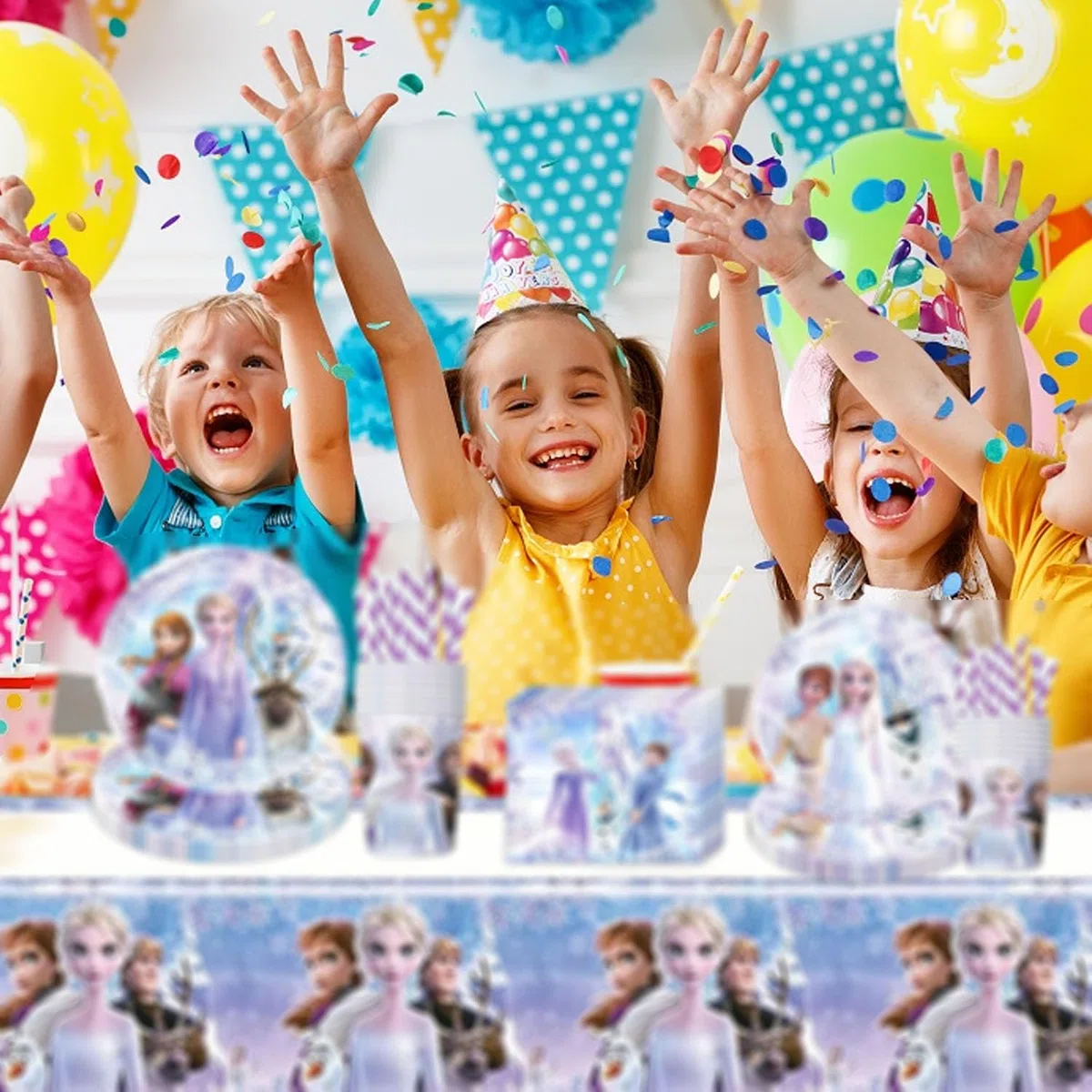 Set di 61 stoviglie per feste, feste di compleanno per bambini, set di stoviglie per il compleanno dei bambini, con piatto, tovaglioli, tovaglie, cannucce, stoviglie per feste per 10 ospiti