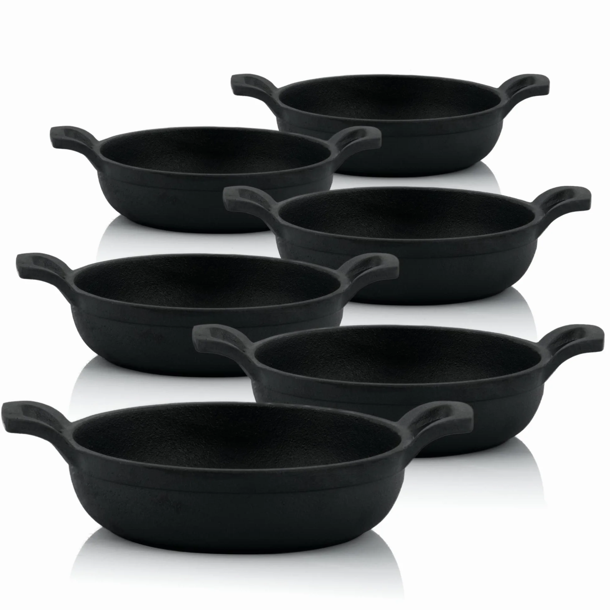 BBQ-Toro Set di 6 padelle per barbecue in ghisa, diametro 13 cm, pre-cotte e pre-bruciate