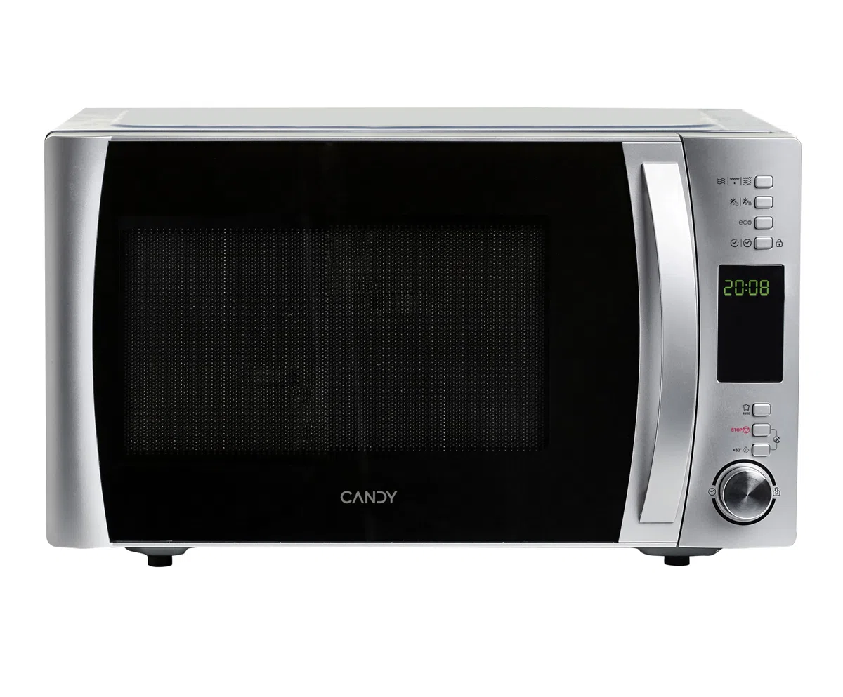 Candy COOKinAPP Forno a Microonde con Grill, 30 Litri, 900W, 40 Programmi, App Simply-Fi, Funzione ECO, Programma Baby, Child Lock, Libera Installazione, 52 x 43,5 x 32,6 cm, Argento - CMXG30DS