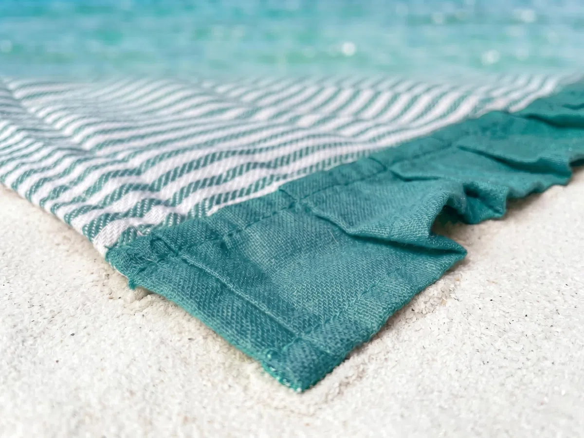 o-day Telo Mare Cotone Leggero con Frill 180x80cm Asciugamano Mare con Borsa Coordinata Set Spiaggia Elegante a Righe (Tiffany)