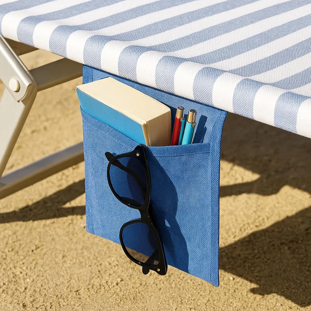 EASY HOME, Telo Mare Con Elastici, Telo Copri Lettino, in Cotone, Con Tasche Laterali Porta Oggetti, 70x190 cm, Adatto al Mare o in Piscina, Leggero, Compatto, Salvaspazio, A righe