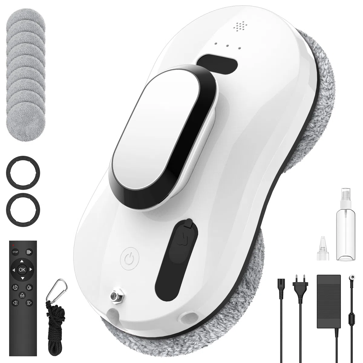 Robot lavavetri 5600Pa, Robot Lavavetri Finestre con Getto Automatico Spruzzo, Navigazione Intelligente, Rilevamento dei Bordi, Sistema di Sicurezza, Telecomando, per Finestre, Specchi e Piastrelle