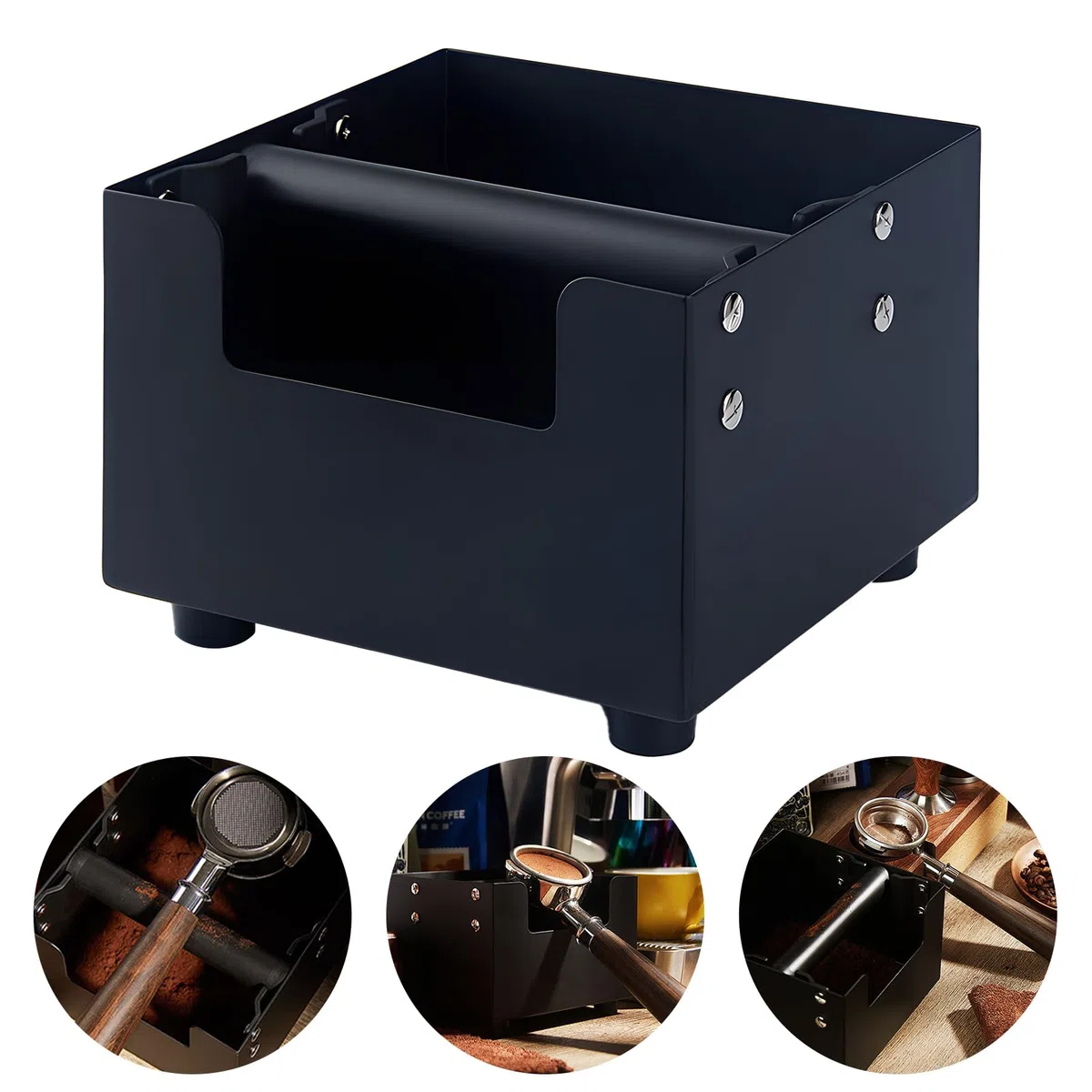 Contenitore per fondi di caffè di grande capacità, resistente in acciaio antiurto, accessori per caffè espresso, contenitore per fondi di caffè con barra di battuta in silicone