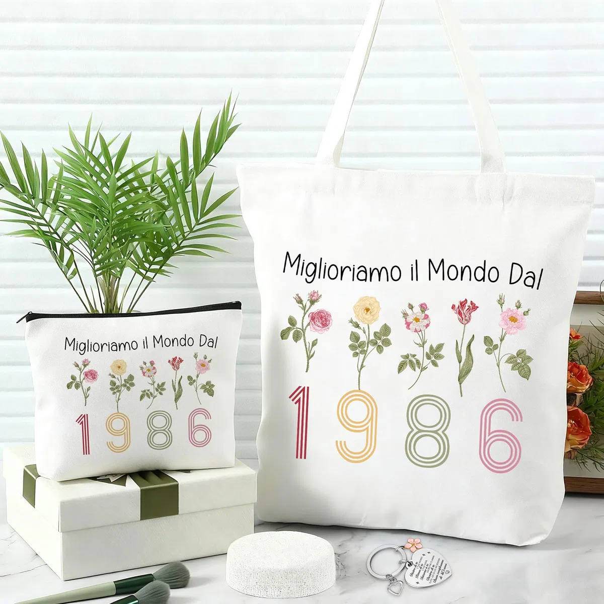 Hestya Regalo 50 Anni Donna Compreso Borsa Shopper Donna Borsa Cosmetica e Portachiavi Regalo di per Moglie o Amica, Celebrare 50 Anni di Compleanno Donna