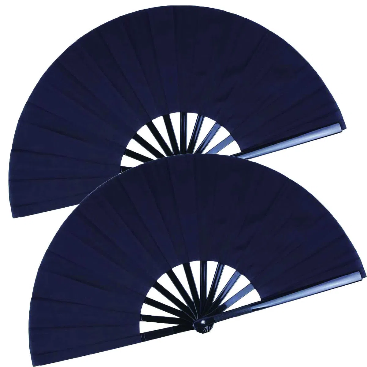 Confezione da 2 ventagli pieghevoli grandi, neri, per kung fu tai chi, in tessuto di nylon, per uomini e donne, performance, danza, decorazioni, festival, regalo (ventaglio pieghevole nero 2p)