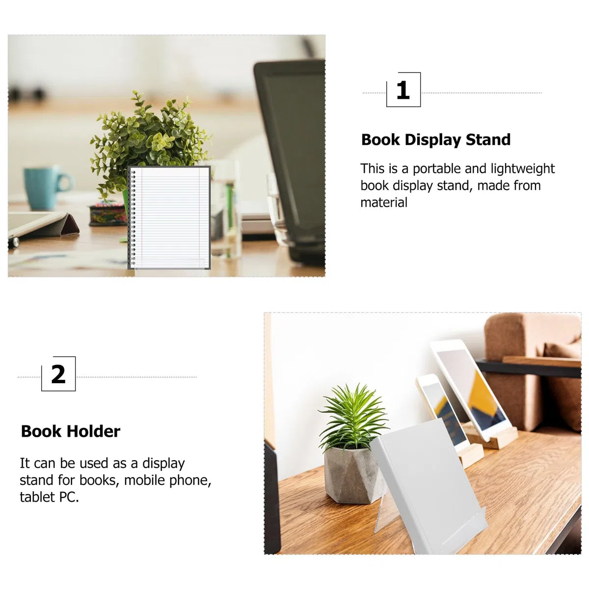 Espositore Elegante e Funzionale in Trasparente Acrilico 2 Pezzi Libri per Design Verticale Porta Tablet Cellulare Ufficio e Casa