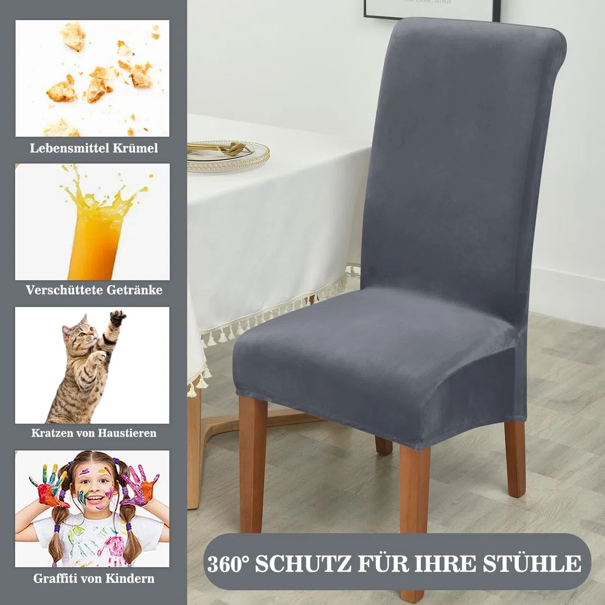 Alishomtll Coprisedia in velluto XL, set da 6 pezzi, universali, elasticizzati, per sedie basculanti, grandi e lavabili e rimovibili, per cucina, banchetti, matrimoni, feste (grigio, 6 pezzi)