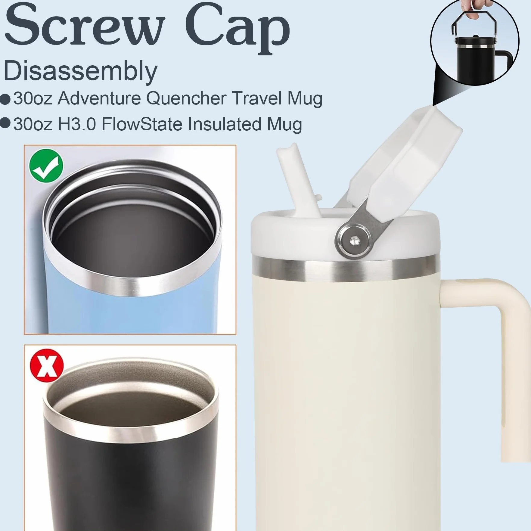 TZEKING Rimovibile Coperchio per tazza Stanley,2 Coperchi di Ricambio Riutilizzabili per Bicchieri da 30oz,Compatibile con Stanley Cup,Coperchio per Tazza Stanley con 4 Cannucce,per Stanley Cup