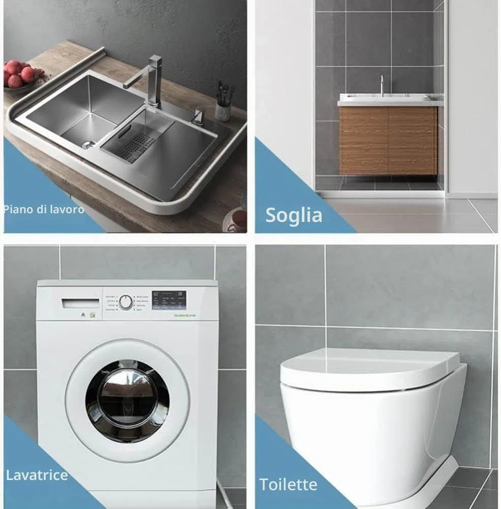 Zayejod 1M Barriera Doccia Barriera per Acqua Autoadesivo, Bordo Vasca da Bagno Piatto Doccia Barriera per Doccia per Cucina Bagno e Toilette(Bianco, 3cm Hx2cm W)