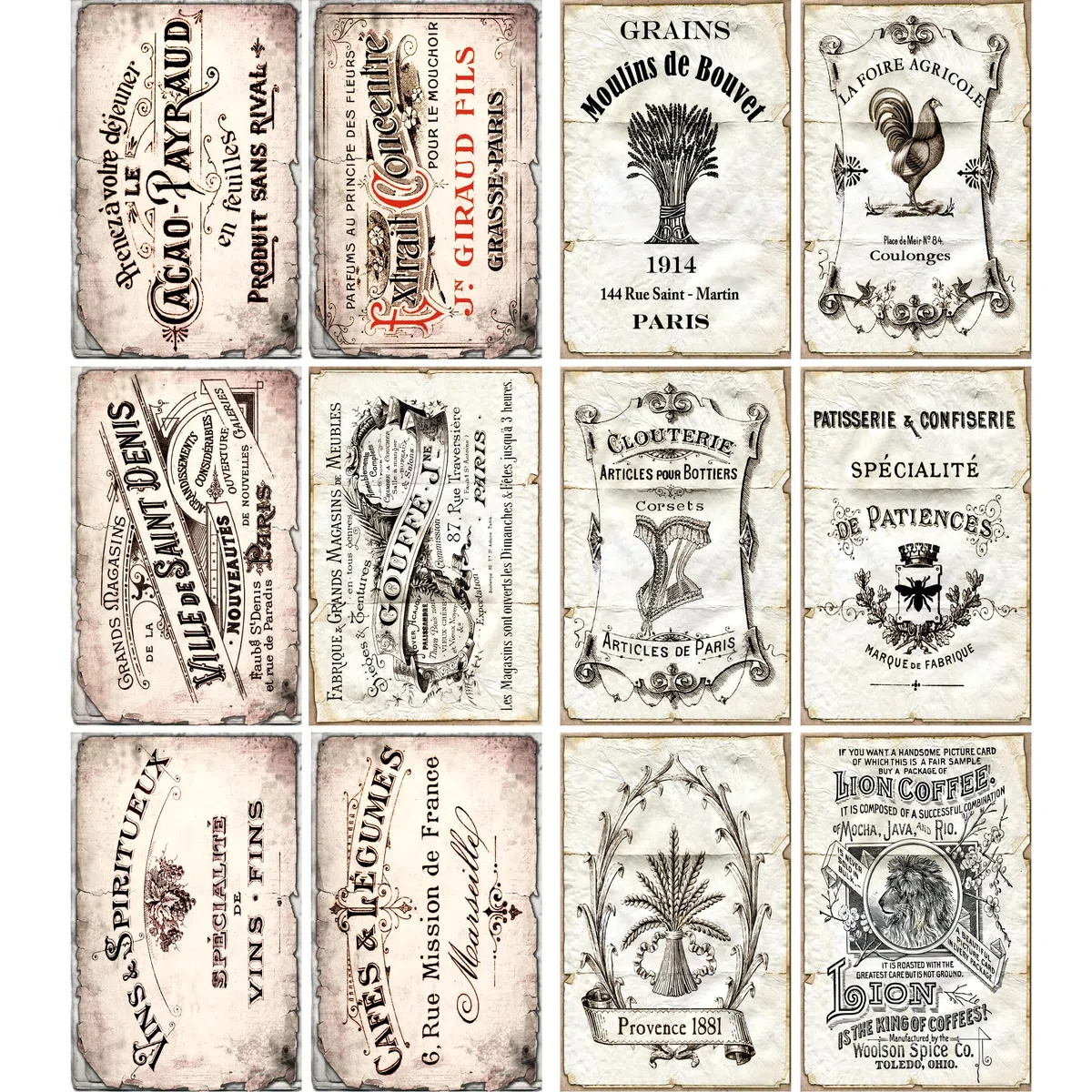 Cartolina Ephemera Carta di Riso, 21 x 27 cm, per decoupage, design per mobili, tecnica mista, biglietti e artigianato, decoupage CRAFT KREATIVELY